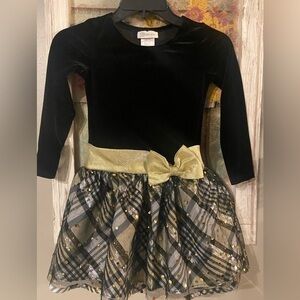 BONNIE JEAN girls CHRISTMAS Black Velour w/Gold Skirt DRESS! (6) Supee Cute